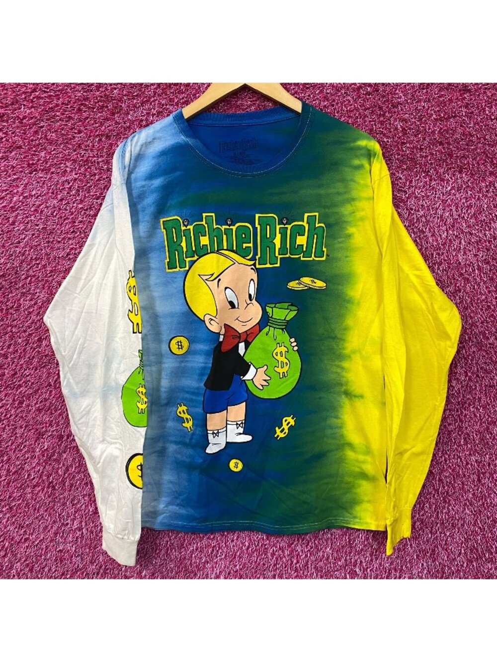 Richie Rich Money Bag Tie Dye Long Sleeve T-Shirt Small